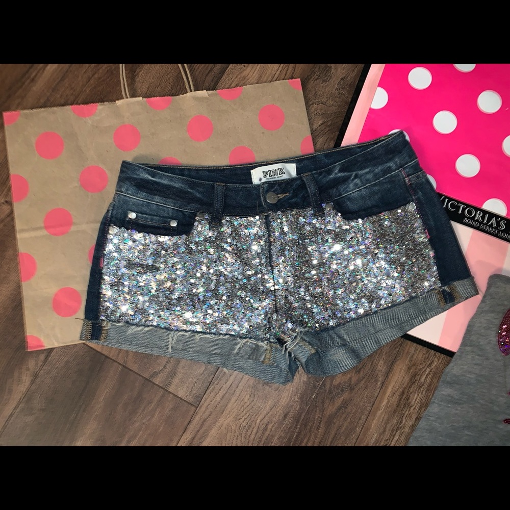 VS PINK RARE HTF Size 2 Mega Bling Denim Shorts